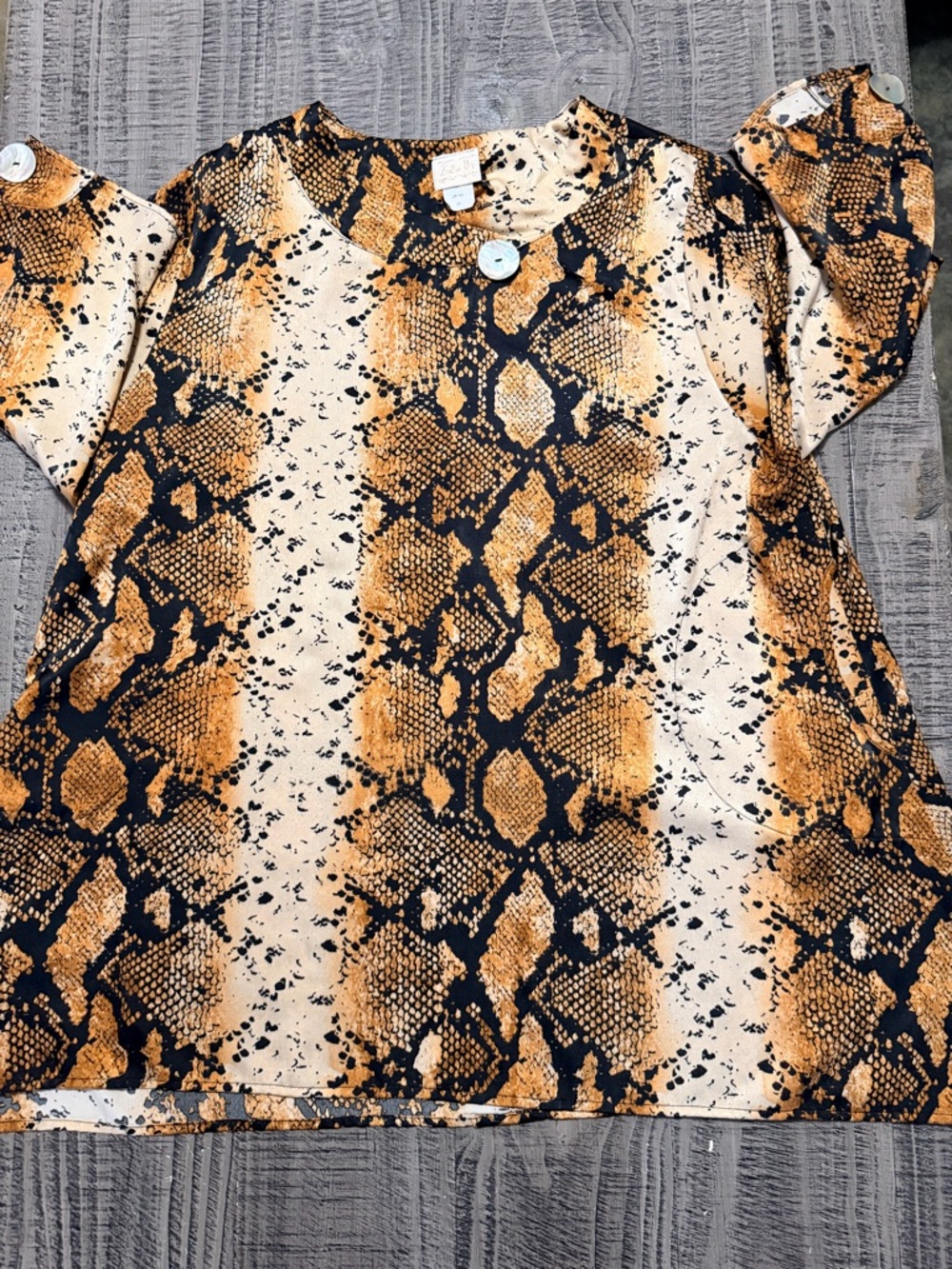 Snake Print Tunic Top in Black and Tan - Picture 2 of 9